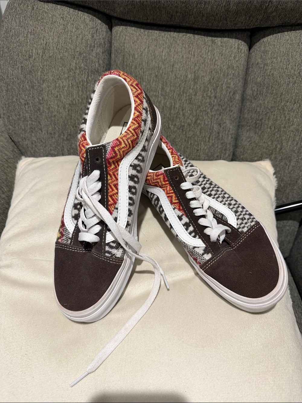 Vans  Brown and White Mixed-Pattern Low-Top Sneakers
